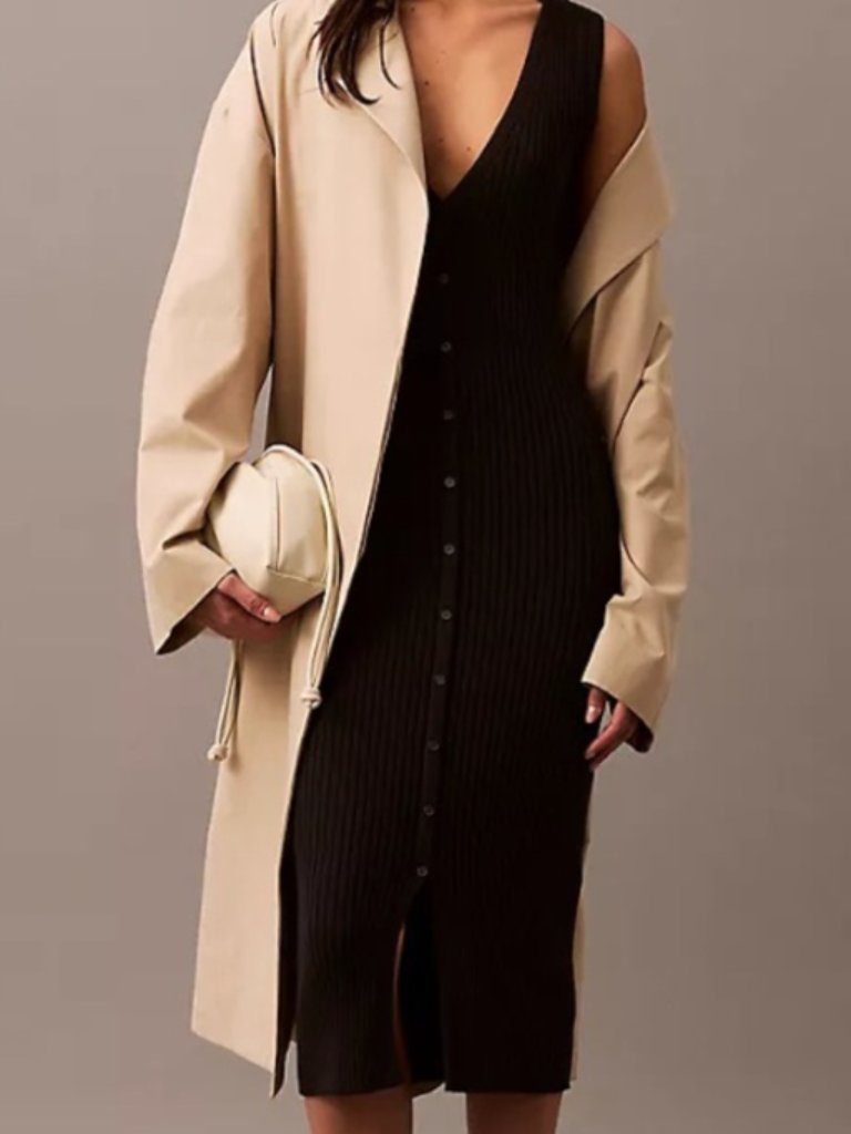 Calvin Klein Black Ribbed Button-Front Dress